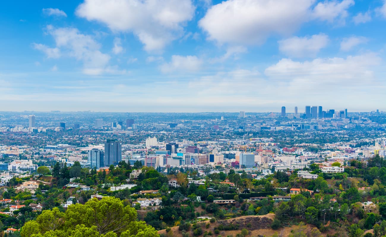 Aerial view of the Greater Los Angeles Area with several office buildings in the backdrop